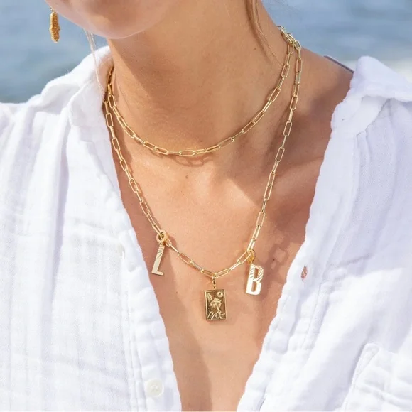 Gorjana New 18k Gold Plated Brass Parker Initial Charm T - Picture 2 of 7